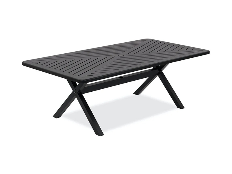 Patio z aluminium w kolorze brązu w stylu przesilenia o wymiarach 84 x 44 cale. Stół do jadalni